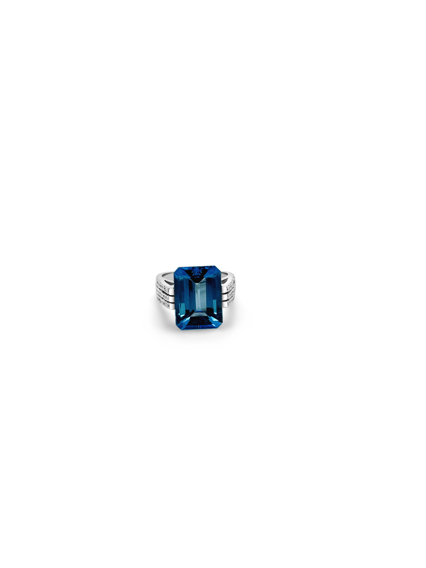 Estate White Gold Diamond and Sky Blue Topaz Ring