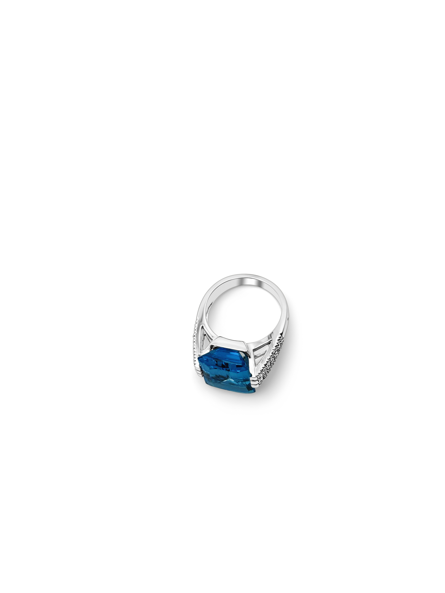 Estate White Gold Diamond and Sky Blue Topaz Ring