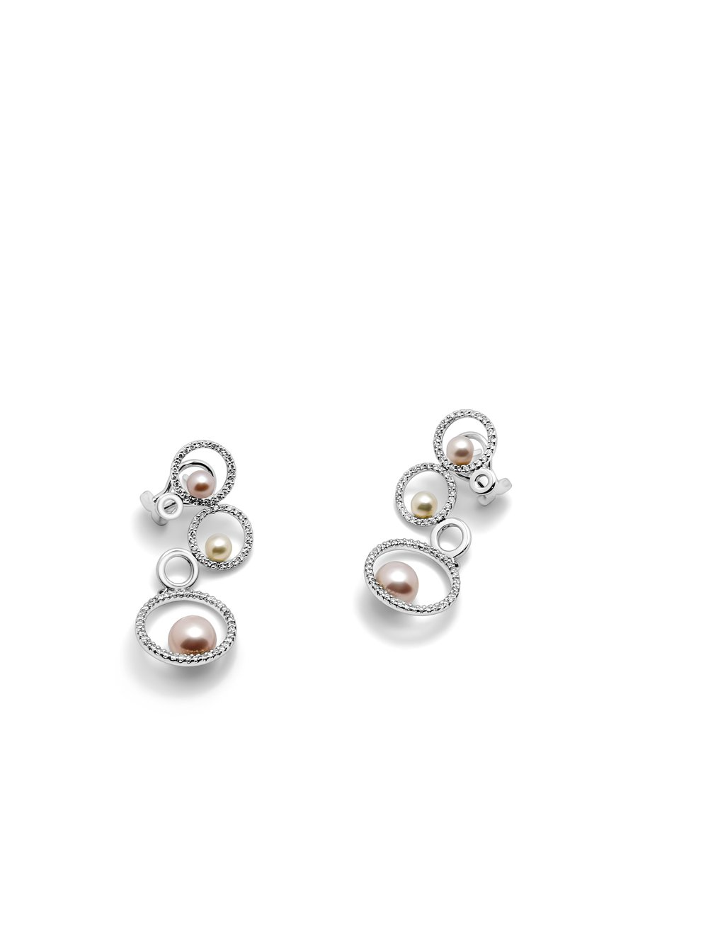 Estate Contemporary White Gold Diamond and Cultured Pearl Bubble Earrings